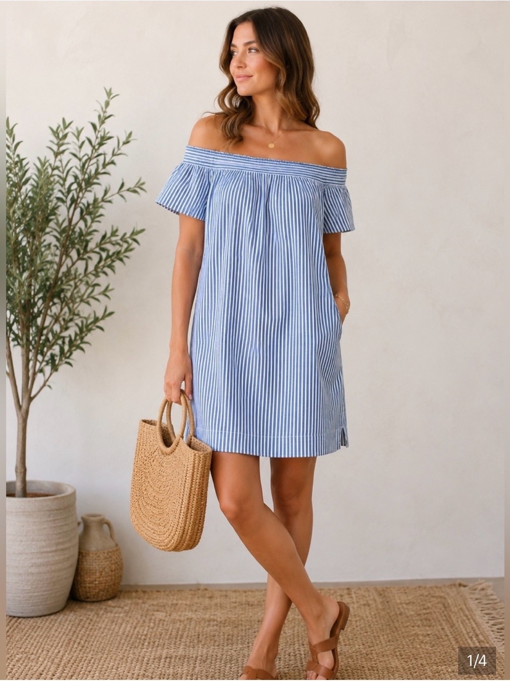 J. Crew Blue and White Striped Sundress